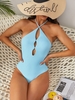ZAFUL Keyhole Criss Cross One-piece Swimsuit L Light blue