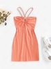 ZAFUL Keyhole Halter Backless Bodycon Dress M Light orange
