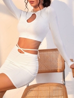 ZAFUL Keyhole Open Back Bowknot Tie T Shirt Xl White