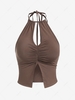 ZAFUL Keyhole Ruched Slit Backless Halter Top Xl Deep coffee