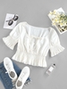 ZAFUL Keyhole Smocked Ruffle Blouse M White
