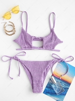 ZAFUL Keyhole Smocked String Bikini L Purple