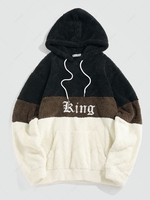 ZAFUL King Embroidered Colorblock Fluffy Hoodie Xxl White