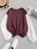 ZAFUL Knit Panel Swiss Dot Sleeve Combo Top S Deep red
