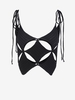 ZAFUL Knitted Argyle Cut Out Tie Shoulder Top Black