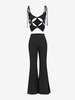 ZAFUL Knitted Argyle Cut Out Top and Split Hem Flare Pants Set Black