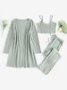 ZAFUL Knitted Bowknot Straight Pants Set with Robe M Light green