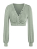 ZAFUL Knitted Button Up Cropped Blouse L Light green