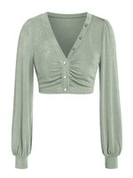 ZAFUL Knitted Button Up Cropped Blouse Xl Light green
