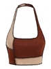 ZAFUL Knitted Colorblock Topstitching Halter Top L Deep coffee