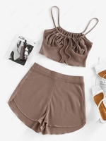 ZAFUL Knitted Keyhole High Waisted Lounge Shorts Set Xl Coffee