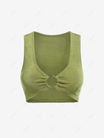 ZAFUL Knitted O Ring Crop Tank Top L Green