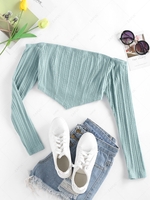 ZAFUL Knitted Off Shoulder Bandana Top S Light blue