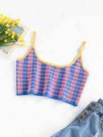 ZAFUL Knitted Plaid Crop Ringer Tank Top L
