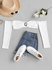 ZAFUL Knitted Square Ring Off Shoulder Crop T Shirt S White