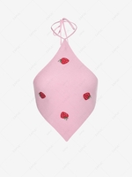 ZAFUL Knitted Strawberry Embroidered Bandana Top S Light pink