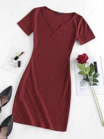 ZAFUL Knitted V Notch Bodycon Dress M Deep red