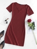 ZAFUL Knitted V Notch Bodycon Dress S Deep red