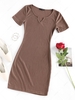 ZAFUL Knitted V Notch Bodycon Dress S Light coffee