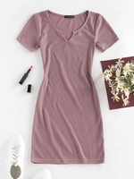 ZAFUL Knitted V Notch Bodycon Dress Xl Purple