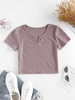 ZAFUL Knitted V Notch Crop T Shirt Xl Purple