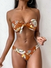 ZAFUL Knot Floral Bandeau Bikini Set S Sandy brown