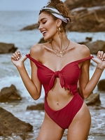 ZAFUL Knot Ruffle Cutout One-piece Swimsuit Xl Red