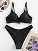 ZAFUL Knot Side Boning Ribbed Bikini Swimsuit M Black