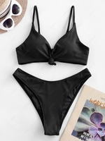 ZAFUL Knot Side Boning Ribbed Bikini Swimsuit M Black