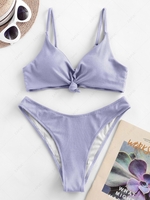 ZAFUL Knot Side Boning Ribbed Bikini Swimsuit M Light purple