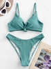 ZAFUL Knot Side Boning Ribbed Bikini Swimsuit S Light green