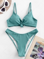ZAFUL Knot Side Boning Ribbed Bikini Swimsuit S Light green