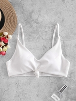 ZAFUL Knot Side Boning Ribbed Bikini Top S White