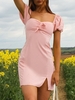 ZAFUL Knot Slit Milkmaid Dress S Light pink