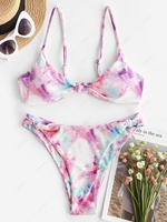 ZAFUL Knots Tie Dye Ribbed Bikini Swimwear L Mauve