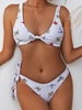 ZAFUL Knotted Butterfly Print Plunge Bikini Swimwear M White