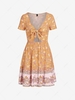 ZAFUL Knotted Floral Printed Mini Day Dress S Deep yellow