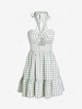 ZAFUL Knotted Halter Smocked Gingham Mini Dress Xl Light green