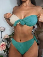 ZAFUL Knotted Monochrome Ribbed Padded Bikini Set L Deep green
