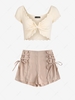 ZAFUL Knotted Plunging Knitwear and Lace Up Shorts Set Light coffee