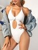ZAFUL Knotted Ribbed Criss Cross Lace Up Cheeky One-piece Swimsuit M White