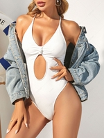 ZAFUL Knotted Ribbed Criss Cross Lace Up Cheeky One-piece Swimsuit S White