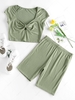 ZAFUL Knotted Ribbed Solid Biker Shorts Set Xl Light green