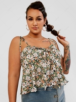 ZAFUL Knotted Tie Shoulder Floral Plus Size Cami Top