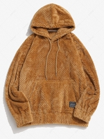 Zaful Label Kangaroo Pocket Fluffy Hoodie S Coffee