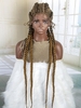 zaful Lace Front Golden Brown Mixed Black Color Long Braid Hair Synthetic Wig with Curly Bangs