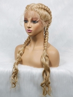 zaful Lace Front Golden Long Synthetic Wavy Wig with Bunches