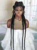 zaful Lace Front Long African Style Braid Hair Synthetic Wig with Curly Bangs