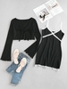 ZAFUL Lace Insert Bowknot Bodycon Dress with Tie Front Cardigan S Black