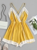 ZAFUL Lace Insert Hollow Out Crisscross Backless Romper L Goldenrod